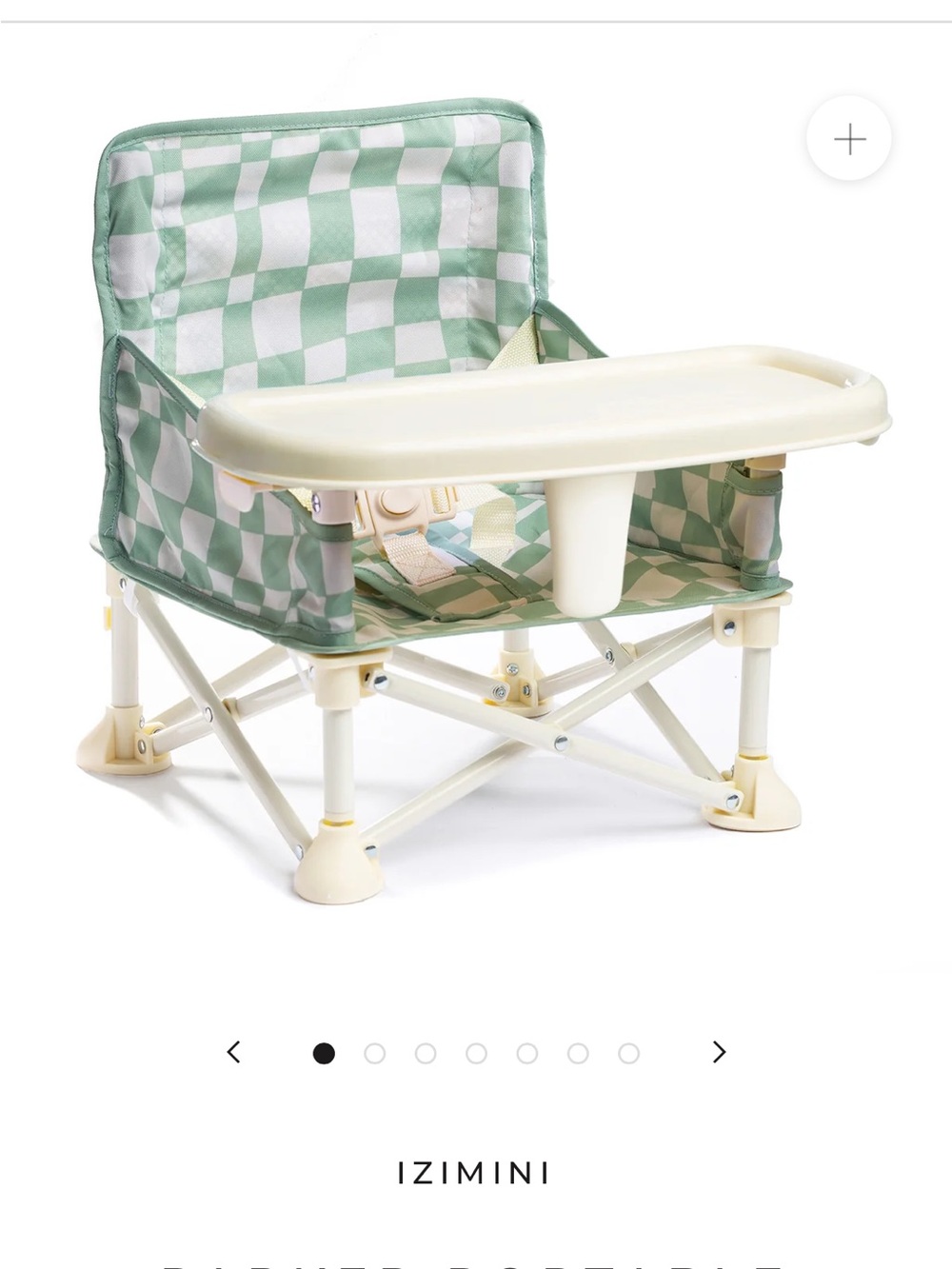 Izimini Mint Checkered Portable Kids Booster Seat with Tray and matching hat